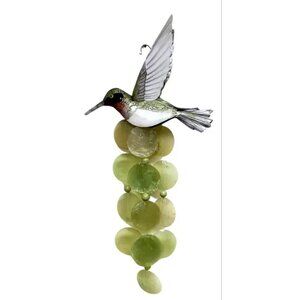 Hummingbird Wind Chime Capiz Shell and Metal Green